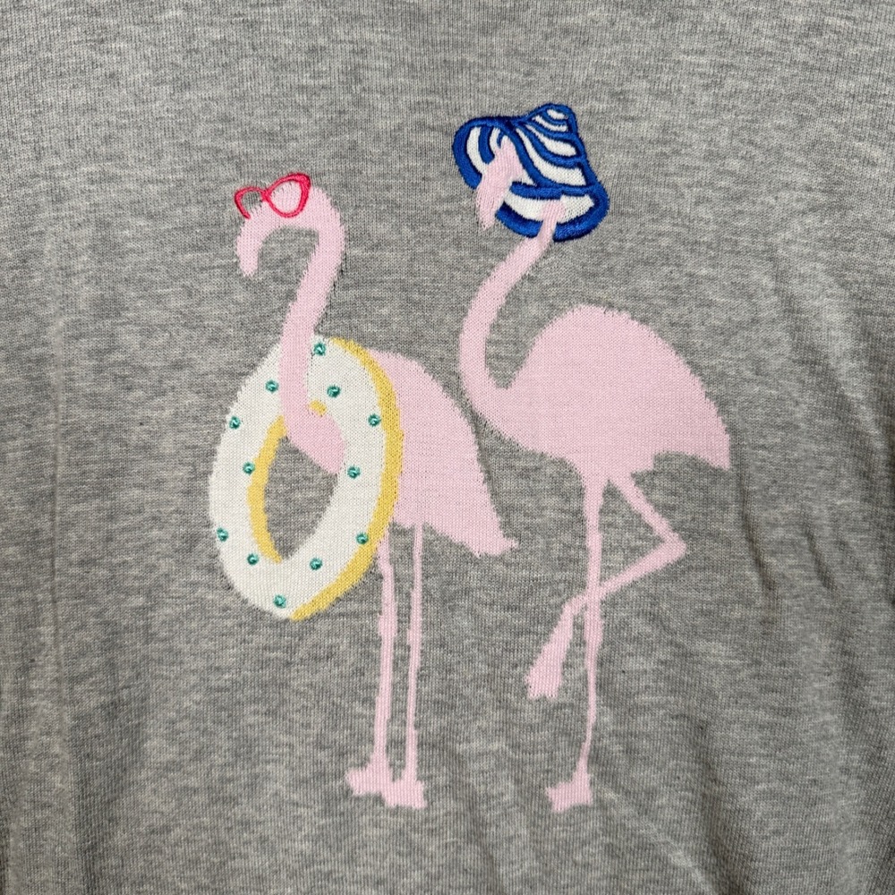 Talbots Size Medium Flamingo Sweater Gray Heathered‎ Cotton Rayon Long Sleeves - Picture 4 of 9